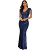 Women’s Full Sequins Dress V Neck Sleeveless with Tassel Beads Glitter Maxi Gown Evening Gowns Long Prom Dress(Blue)