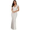 Women’s Full Sequins Dress V Neck Sleeveless with Tassel Beads Glitter Maxi Gown Evening Gowns Long Prom Dress(Silver)
