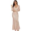 Women’s Long Sleeve Full Sequins Mermaid Gown Long Prom Party Dress(A-beige)