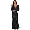 Women’s Long Sleeve Full Sequins Mermaid Gown Long Prom Party Dress(A-black)