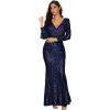 Women’s Long Sleeve Full Sequins Mermaid Gown Long Prom Party Dress(A-blue)