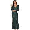 Women’s Long Sleeve Full Sequins Mermaid Gown Long Prom Party Dress(A-green)