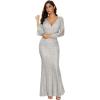 Women’s Long Sleeve Full Sequins Mermaid Gown Long Prom Party Dress(A-silver)