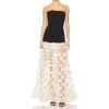 Women’s Natural Strapless Dress Bustier Slim Black Top Splicing White Polka Dot Net Yarn Gown(Black)
