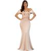 Women’s Off Shoulder Ruffled Maxi Gown Long Evening Prom Dress(Beige)
