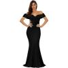 Women’s Off Shoulder Ruffled Maxi Gown Long Evening Prom Dress(Black)