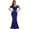 Women’s Off Shoulder Ruffled Maxi Gown Long Evening Prom Dress(Blue)