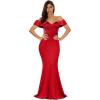 Women’s Off Shoulder Ruffled Maxi Gown Long Evening Prom Dress(Red)