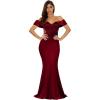 Women’s Off Shoulder Ruffled Maxi Gown Long Evening Prom Dress(Wine)