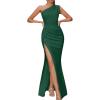 Womens One Shoulder Long Formal Dress Sleeveless High Slit Maxi Bodycon Dress Ruched Dresses for Wedding Gues(A-green)