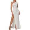 Womens One Shoulder Long Formal Dress Sleeveless High Slit Maxi Bodycon Dress Ruched Dresses for Wedding Gues(A-white)