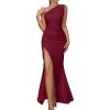 Womens One Shoulder Long Formal Dress Sleeveless High Slit Maxi Bodycon Dress Ruched Dresses for Wedding Gues(A-wine)