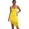 Womens Party Dresses Lace Bandage Asymmetrical Night Club Dress(Yellow)
