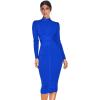 Women’s Rayon Long Sleeves Bandage Dress Cross Strap Ribbed Club Party Midi Bodycon Dresses(Blue)