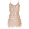 Women’s Sequin Cocktail Dresses 1920s Flapper Dress Gatsby Fringe Mini Dresses Feather Prom Party Dress(A-beige)