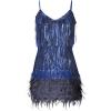 Women’s Sequin Cocktail Dresses 1920s Flapper Dress Gatsby Fringe Mini Dresses Feather Prom Party Dress(A-navy)