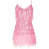 Women’s Sequin Cocktail Dresses 1920s Flapper Dress Gatsby Fringe Mini Dresses Feather Prom Party Dress(A-pink)
