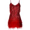 Women’s Sequin Cocktail Dresses 1920s Flapper Dress Gatsby Fringe Mini Dresses Feather Prom Party Dress(A-red)