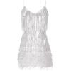 Women’s Sequin Cocktail Dresses 1920s Flapper Dress Gatsby Fringe Mini Dresses Feather Prom Party Dress(A-white)