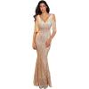 Women’s Sequin Fringe Rhinestone Cold Shoulder Maxi Gown Mermaid Bridesmaid Prom Dress(Beige)