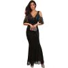 Women’s Sequin Fringe Rhinestone Cold Shoulder Maxi Gown Mermaid Bridesmaid Prom Dress(Black)