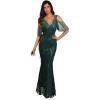Women’s Sequin Fringe Rhinestone Cold Shoulder Maxi Gown Mermaid Bridesmaid Prom Dress(Green)