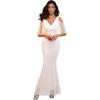 Women’s Sequin Fringe Rhinestone Cold Shoulder Maxi Gown Mermaid Bridesmaid Prom Dress(White)