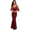 Women’s Sequin Fringe Rhinestone Cold Shoulder Maxi Gown Mermaid Bridesmaid Prom Dress(Wine)