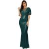 Women’s Sequin Glitter Mesh Batwing Sleeve Maxi Gown Long Prom Dress(Green)