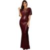 Women’s Sequin Glitter Mesh Batwing Sleeve Maxi Gown Long Prom Dress(Wine)