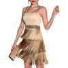 Women’s Shoulder Strap Cocktail Dresses Flapper Dresses 20s Gatsby Tassel Short Dresses Prom Party Dress(K-beige)