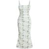 Women’s Sleeveless Midi Cocktail Party Dress Ruched Bodycon Mesh Wedding Guest Dress(A-green)