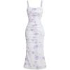Women’s Sleeveless Midi Cocktail Party Dress Ruched Bodycon Mesh Wedding Guest Dress(A-purple)