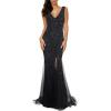 Women’s Sleeveless Sequins Dresses Mesh Mermaid Maxi Prome Party Dress Wedding Evening Dress(A-black)
