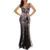 Women’s Sleeveless Sequins Dresses Mesh Mermaid Maxi Prome Party Dress Wedding Evening Dress(A-blackgold)