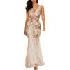 Women’s Sleeveless Sequins Dresses Mesh Mermaid Maxi Prome Party Dress Wedding Evening Dress(A-champagne)