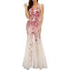 Women’s Sleeveless Sequins Dresses Mesh Mermaid Maxi Prome Party Dress Wedding Evening Dress(A-red)