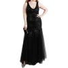 Women’s Sleeveless Sequins Dresses Mesh Mermaid Maxi Prome Party Dress Wedding Evening Dress(B-black)