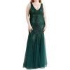 Women’s Sleeveless Sequins Dresses Mesh Mermaid Maxi Prome Party Dress Wedding Evening Dress(B-green)