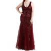 Women’s Sleeveless Sequins Dresses Mesh Mermaid Maxi Prome Party Dress Wedding Evening Dress(B-wine)
