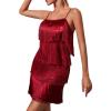 Women’s Spaghetti Strap Cocktail Dresses Flapper Dresses 20s Gatsby Tassel Short Dresses Prom Party Dress(B-wine)