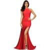 Women’s Split Side High Neck Sleeveless Cocktail Evening Long Prom Dress(Red)