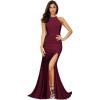 Women’s Split Side High Neck Sleeveless Cocktail Evening Long Prom Dress(Wine)