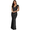 Women’s V Neck Sequin Formal Evening Dress Tassel Bead Sleeve Mermaid Long Gown 1920S Party Maxi Military Dress(A-black)