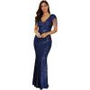 Women’s V Neck Sequin Formal Evening Dress Tassel Bead Sleeve Mermaid Long Gown 1920S Party Maxi Military Dress(A-blue)