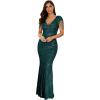 Women’s V Neck Sequin Formal Evening Dress Tassel Bead Sleeve Mermaid Long Gown 1920S Party Maxi Military Dress(A-green)