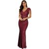 Women’s V Neck Sequin Formal Evening Dress Tassel Bead Sleeve Mermaid Long Gown 1920S Party Maxi Military Dress(A-wine)