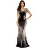 Women’s V Neck Sequin Formal Evening Dress Tassel Bead Sleeve Mermaid Long Gown 1920S Party Maxi Military Dress(B-black&silver)