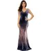 Women’s V Neck Sequin Formal Evening Dress Tassel Bead Sleeve Mermaid Long Gown 1920S Party Maxi Military Dress(B-blue&pink)