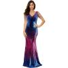 Women’s V Neck Sequin Formal Evening Dress Tassel Bead Sleeve Mermaid Long Gown 1920S Party Maxi Military Dress(B-blue&red)